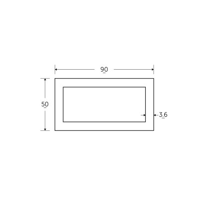 90 x 50 x 3.6mm Mild Steel Rectangular Box Hollow Section - BSEN10219 S235JR