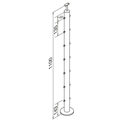 Pre-Assembled Glass Balustrade 3mm Wire Middle Post - 48.2mm x 2.5mm - Fixed Saddle to suit 42mm Han