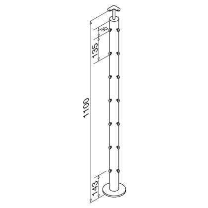 Pre-Assembled Glass Balustrade 3mm Wire Corner Post - 48.2mm x 2.5mm - Fixed Saddle to suit 42mm Han