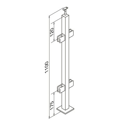 Pre-Assembled Glass Balustrade Square Middle Post with Adjustable Saddle