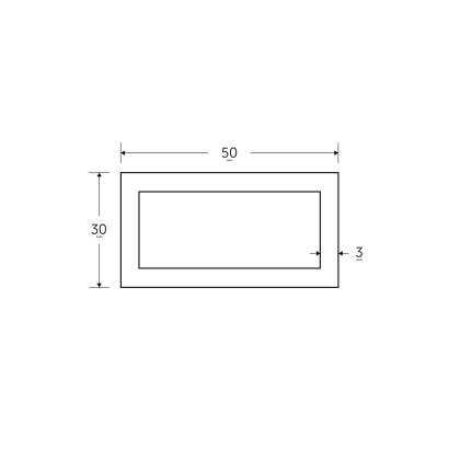 50 x 30 x 3mm - 7.5m Mild Steel Rectangular Box Hollow Section - BSEN10219 S235JR 50 x 30 x 3mm - 7.5m Mild Steel Rectangular Box Hollow Section - BSEN10219 S235JR