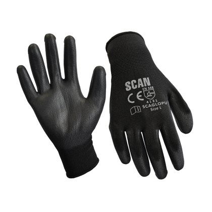 Scan - Black PU Coated Gloves - XL (Size 10) (12 Pairs) Scan - Black PU Coated Gloves - XL (Size 10) (12 Pairs)