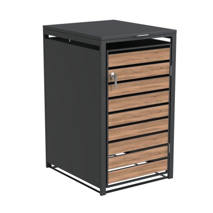 Ecoscape - Single Bin Storage With Lid - Woodgrain & Charcoal Ecoscape - Single Bin Storage With Lid - Woodgrain & Charcoal