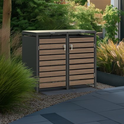 Ecoscape - Double Bin Storage With Lid - Woodgrain & Charcoal Ecoscape - Double Bin Storage With Lid - Woodgrain & Charcoal