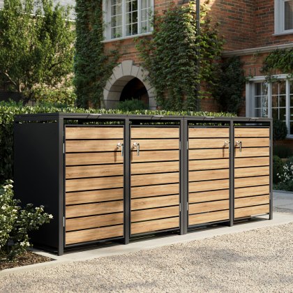 Ecoscape - Quadruple Bin Storage With Lid - Woodgrain & Charcoal Ecoscape - Quadruple Bin Storage With Lid - Woodgrain & Charcoal