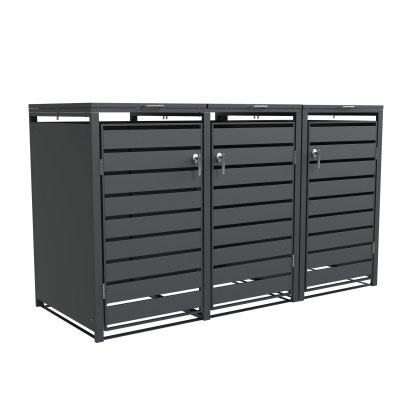 Ecoscape - Triple Bin Storage With Lid - Charcoal Ecoscape - Triple Bin Storage With Lid - Charcoal