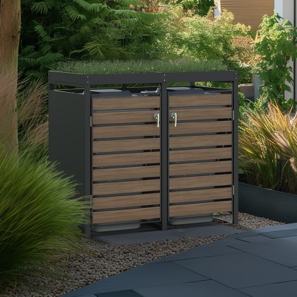 Ecoscape - Double Bin Storage with Planter - Woodgrain Charcoal Ecoscape - Double Bin Storage with Planter - Woodgrain Charcoal