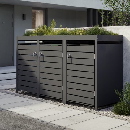 Ecoscape - Triple Bin Storage with Planter - Charcoal Ecoscape - Triple Bin Storage with Planter - Charcoal