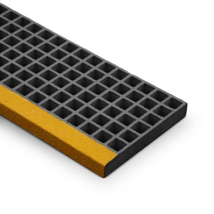 38mm GRP Stair Tread Grating 1220mm - Dark Grey with Yellow Nose - RAL 7043 38mm GRP Stair Tread Grating 1220mm - Dark Grey with Yellow Nose - RAL 7043
