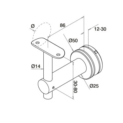Articulated Offset Glass Handrail Bracket with Adjustable Saddle Articulated Offset Glass Handrail Bracket with Adjustable Saddle