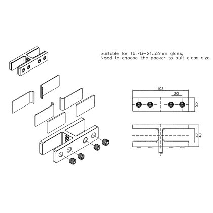 180 Degree Glass Connector to suit 17-21.5mm Glass