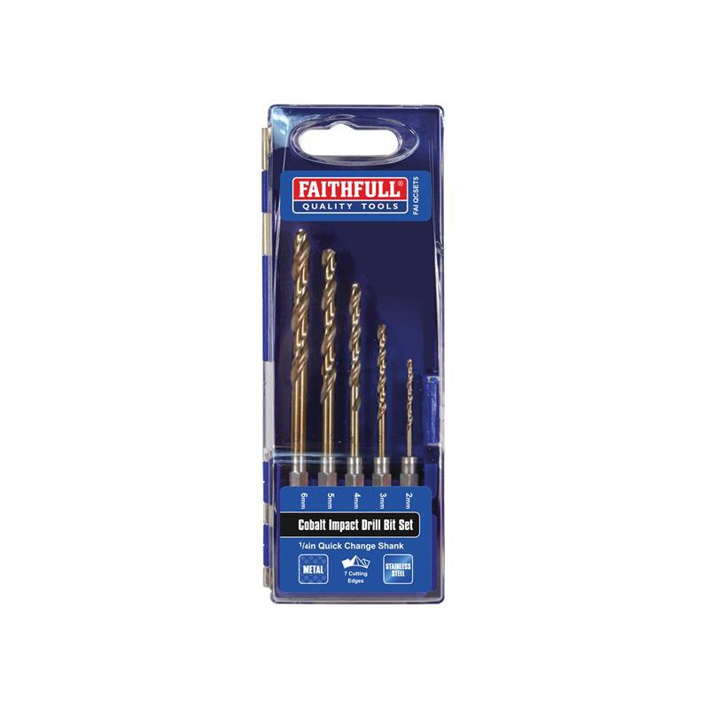 Faithfull - HSSE M35 Cobalt Quick-Change Impact Drill Bit Set, 5 Piece