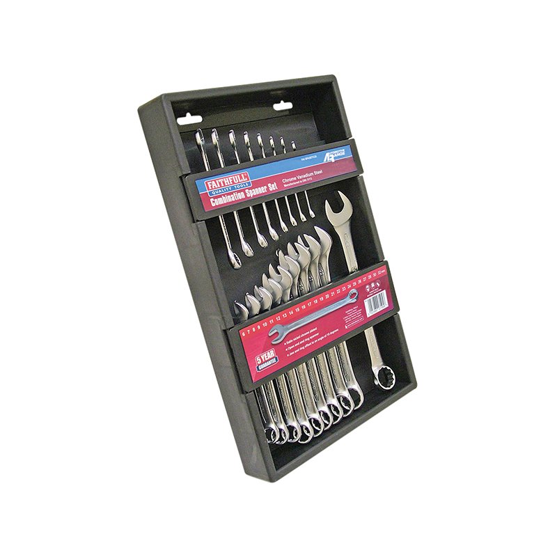 18 Piece Set Size Range 6-24mm Faithfull - Combination Spanner Set, Chrome Vanadium