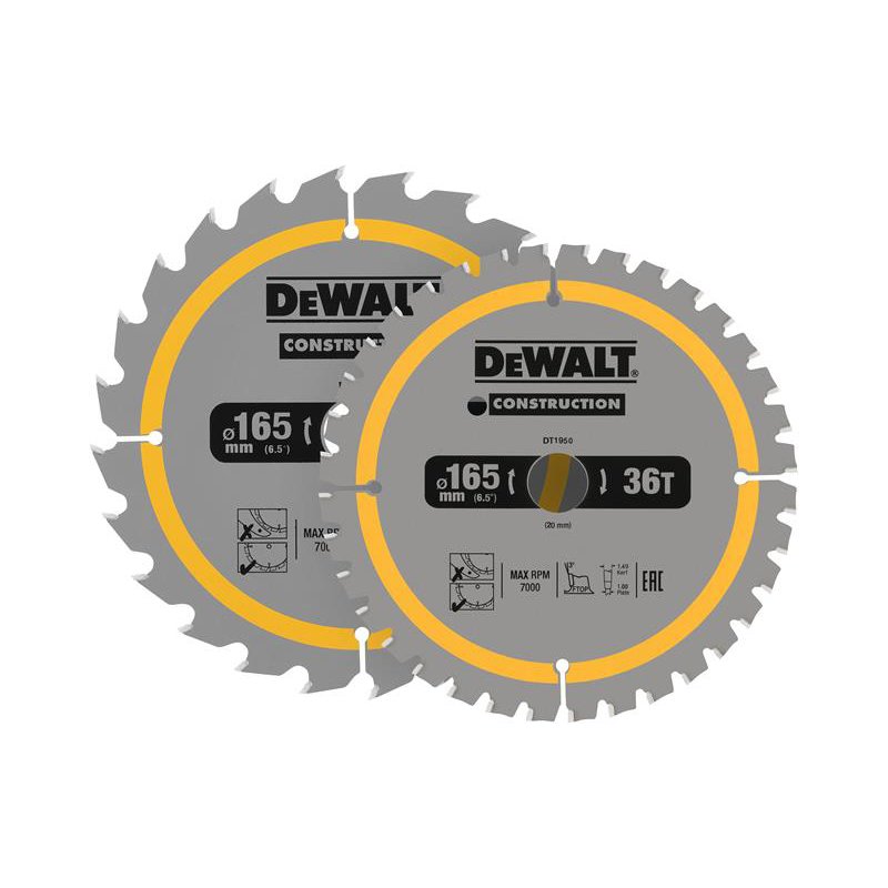 DEWALT - DT90270 Construction Circular Saw Blade 2 Pack 165 x 20mm x 24T/36T