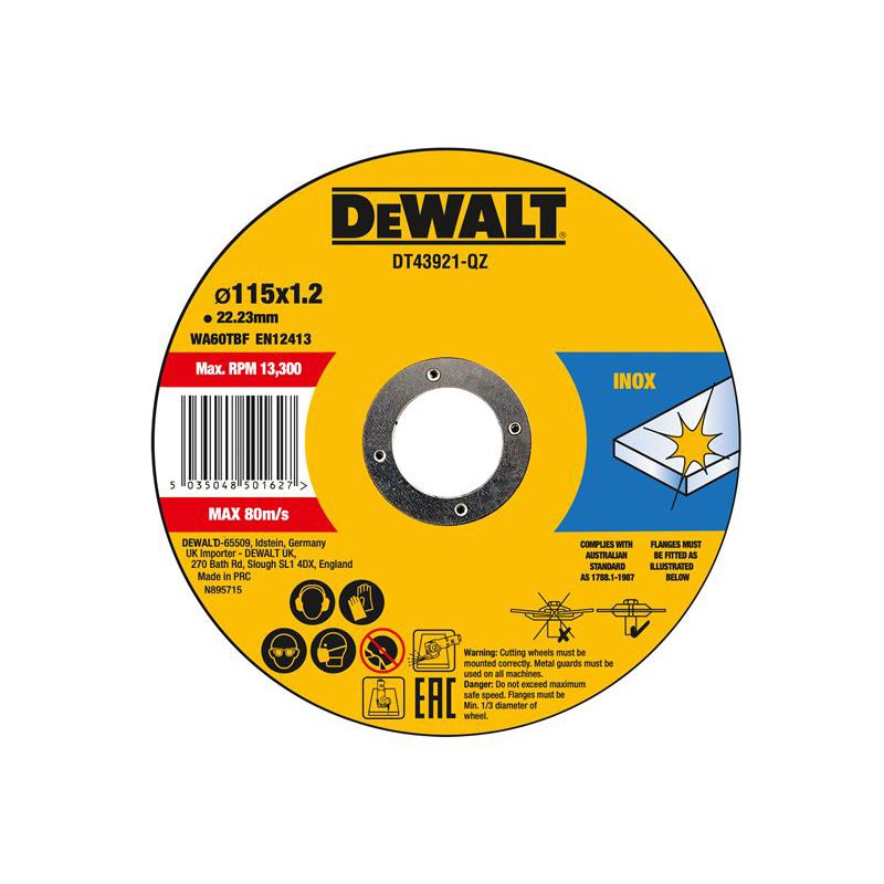 DEWALT - DT43921 Metal Cut Off Disc 115 x 1.2 x 22.23mm (Pack 10)