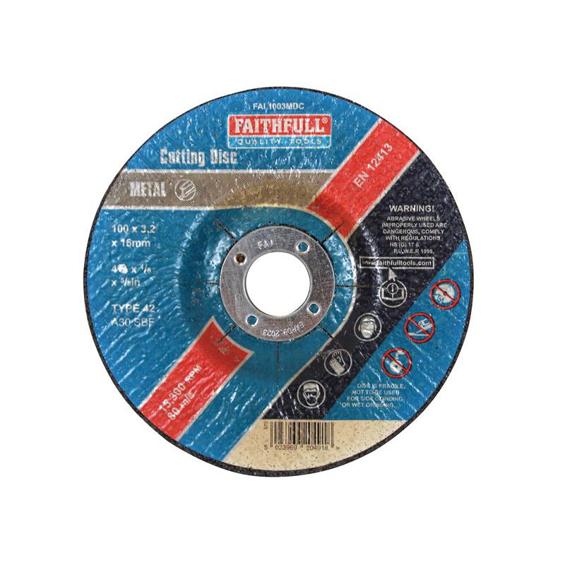 100 x 3.2 x 16mm Faithfull - Depressed Centre Metal Cut Off Disc